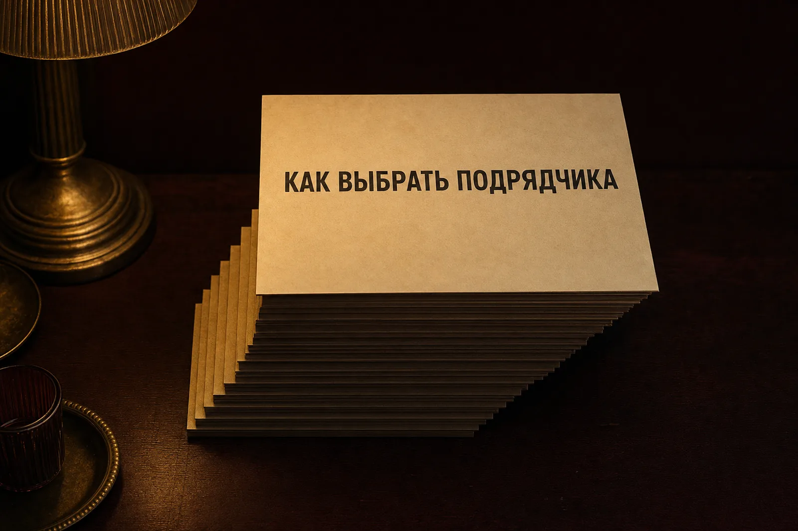 Контент-маркетинг: стопка одинаковых печатных материалов, верхний лист подсвечен лампой, и на нём одна строка — вопрос клиента