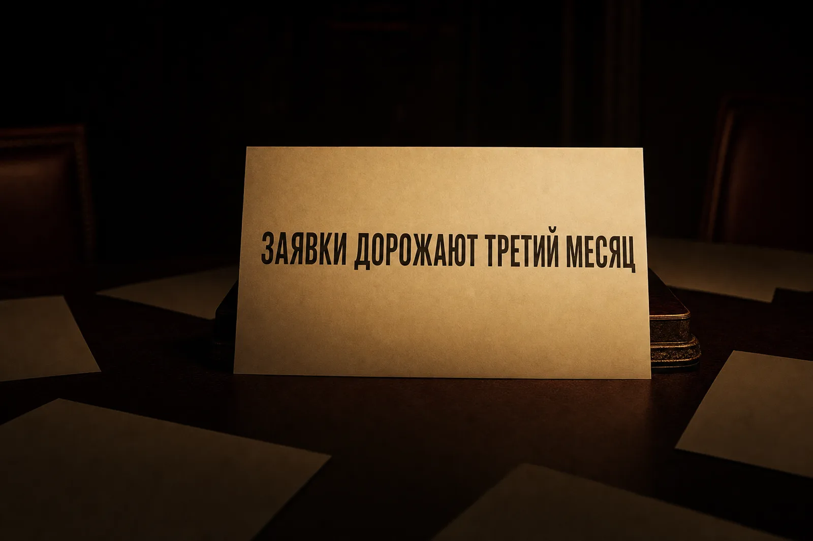 Оформление презентации: несколько печатных слайдов лежат рубашкой вверх в тени, один стоит под лучом света, и на нём крупно одна строка