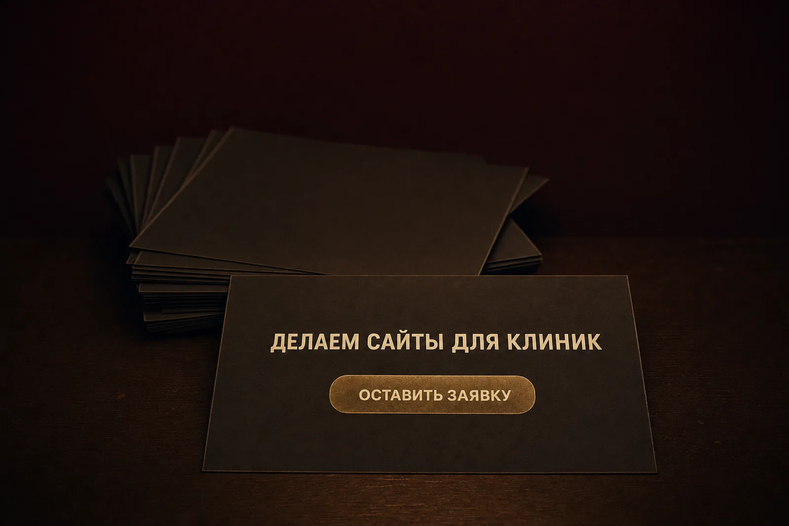 Продающий сайт: стопка одинаковых макетов страниц в тени и один освещённый лист с одним заголовком и одной кнопкой